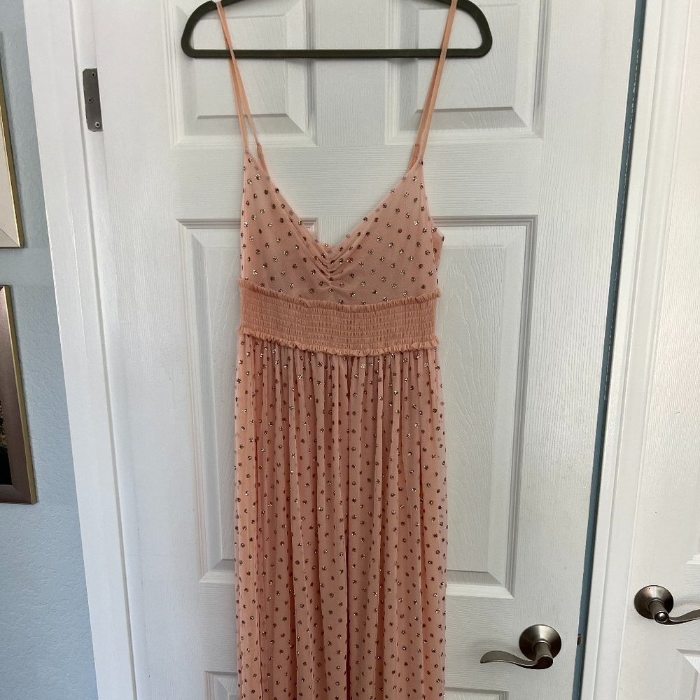 Free People Rose Gold Sequined Maxi Dress with Crinoline